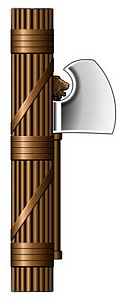 Romersk fasces(sp&ouml;knippen) som anv&auml;ndes av romarna som en symbol f&ouml;r totalit&auml;r makt. Mussolini's fascister anv&auml;nde den ocks&aring; som symbol och ordet Fascism kommer d&auml;rifr&aring;n. Det finns tv&aring; fasces i den Svenska Rikspolisstyrelsens vapen