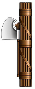 Romersk fasces(sp&ouml;knippen) som anv&auml;ndes av romarna som en symbol f&ouml;r totalit&auml;r makt. Mussolini's fascister anv&auml;nde den ocks&aring; som symbol och ordet Fascism kommer d&auml;rifr&aring;n. Det finns tv&aring; fasces i den Svenska Rikspolisstyrelsens vapen